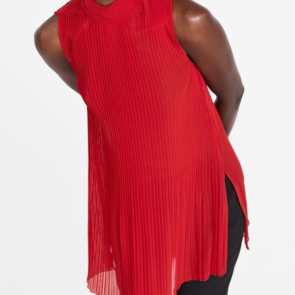Zara Red Pleated Top with Tie Closure - Picture 13 of 15